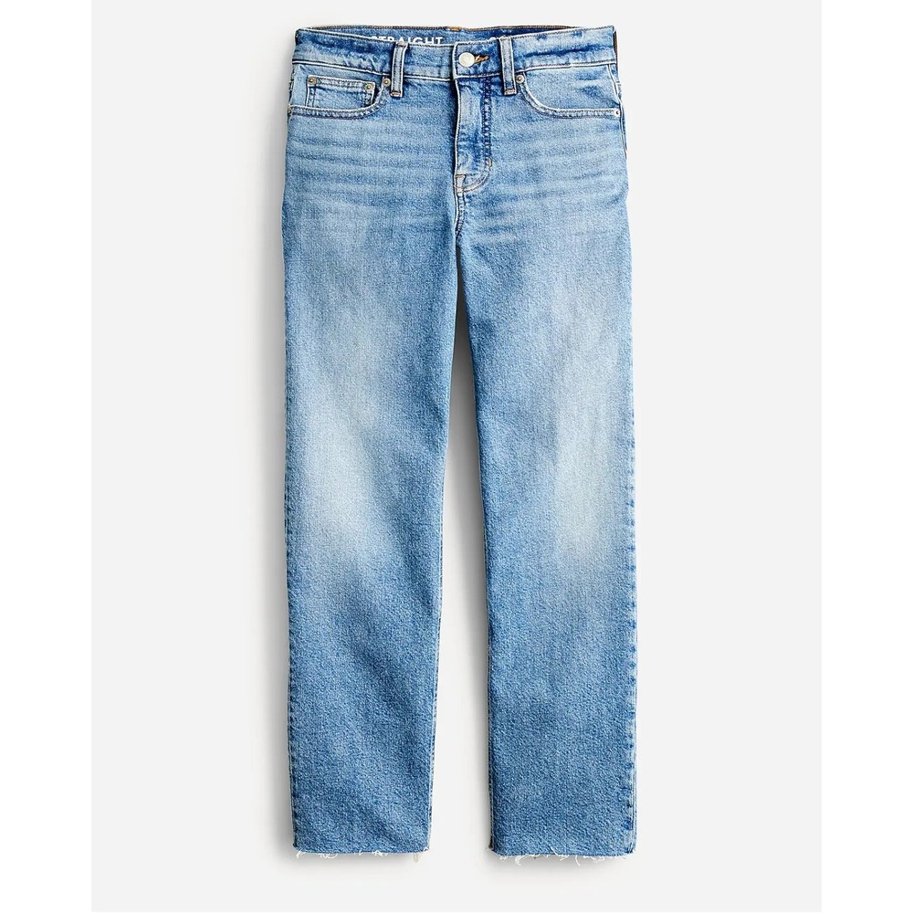 J.Crew High-Rise '90s Classic Straight-Fit Jeans Downtown Wash Sz 10 Raw Hem